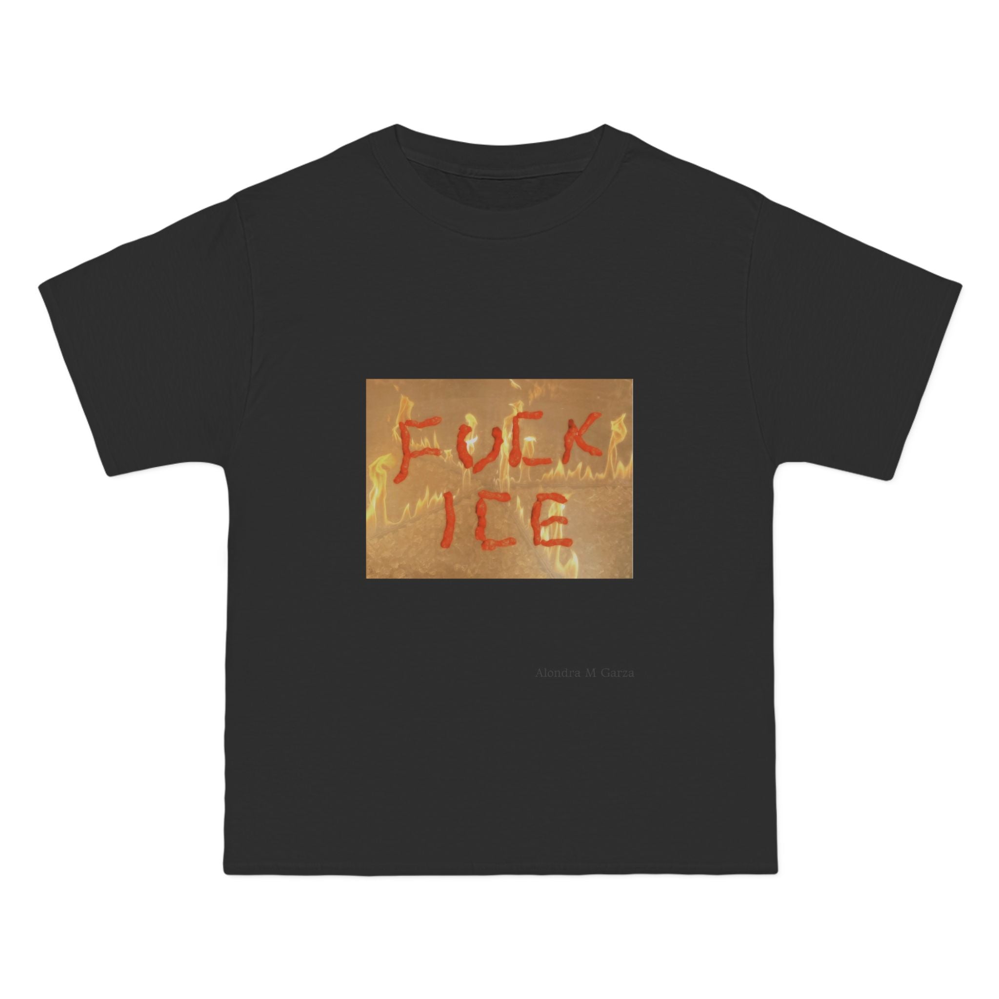F*ck ICE Oversized T-Shirt - Fire Background - Black, White, and Cream