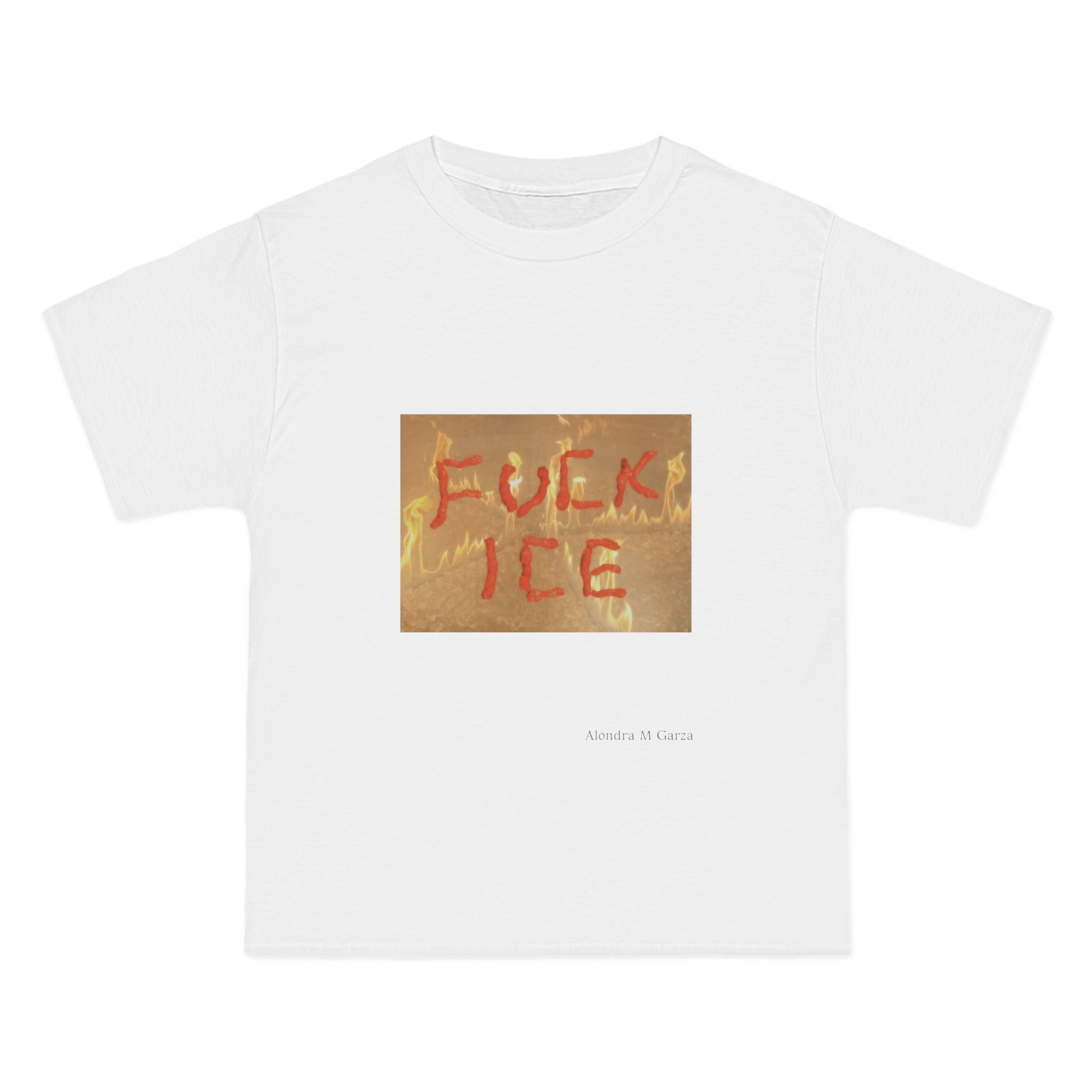 F*ck ICE Oversized T-Shirt - Fire Background - Black, White, and Cream