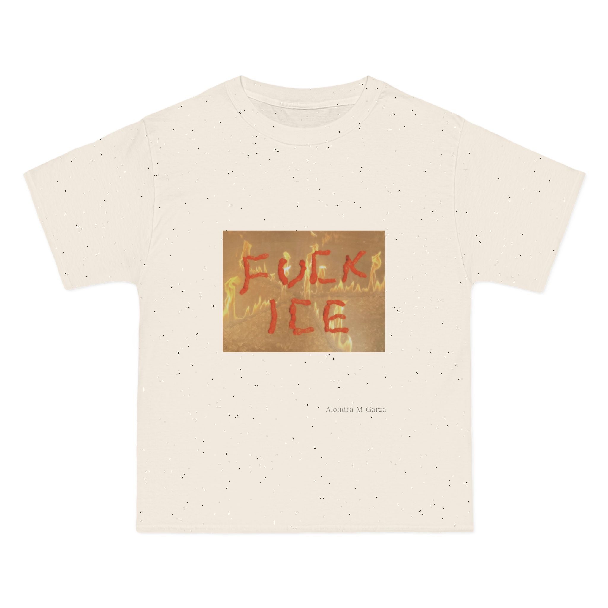 F*ck ICE Oversized T-Shirt - Fire Background - Black, White, and Cream