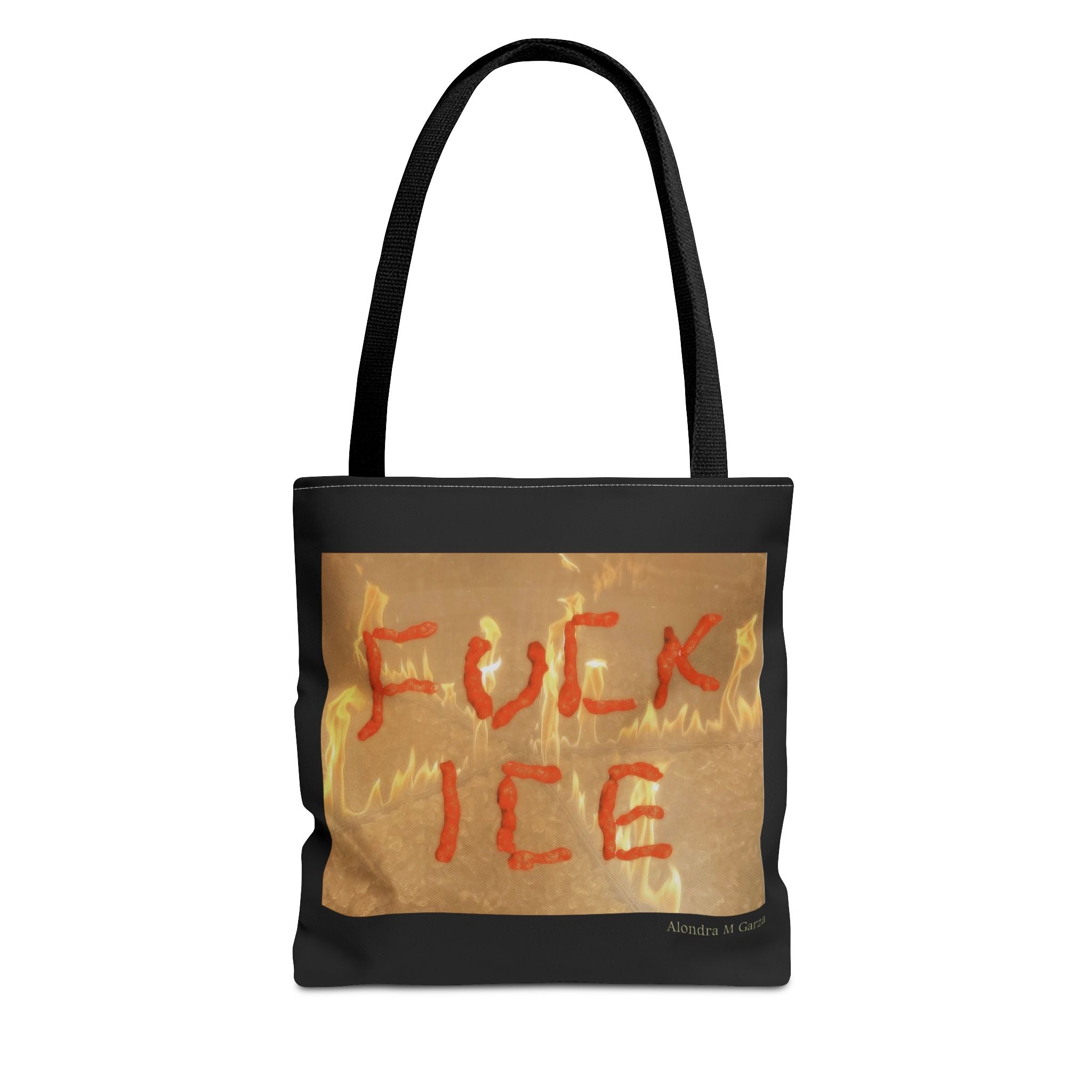 F*ck ICE Tote Bag - Fire Background - Black and Cream Handle