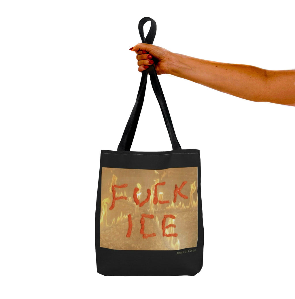 F*ck ICE Tote Bag - Fire Background - Black and Cream Handle